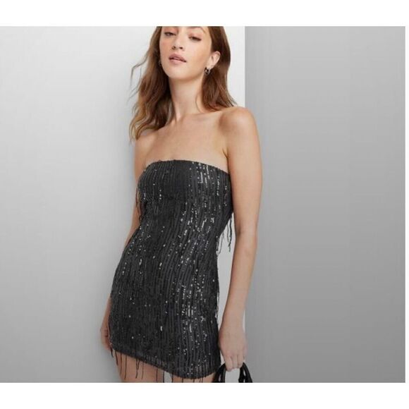 Women's Tube Sequin Fringe Mini Bodycon Dress - Wild Fable Dark Gray  size Large - Picture 1 of 8